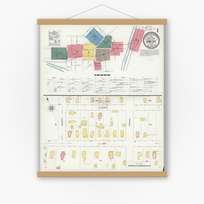 Old map wall art mockup — magnetic wood frame on white wall — Sanborn Fire Insurance Map from Canisteo, Steuben County, New York (1909) - Complete Map Set
