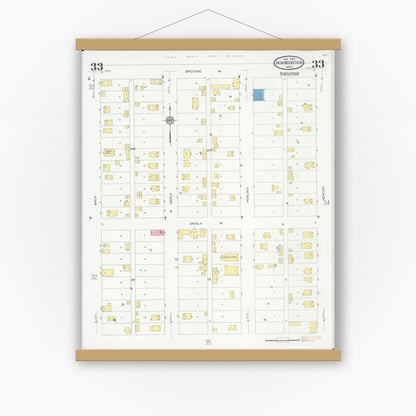 Old map wall art mockup — magnetic wood frame on white wall — Sanborn Fire Insurance Map from Iron Mountain, Dickinson County, Michigan (1930), Sheet #0033