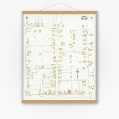 Old map wall art mockup — magnetic wood frame on white wall — Sanborn Fire Insurance Map from Catawissa, Columbia County, Pennsylvania (1930), Sheet #0005