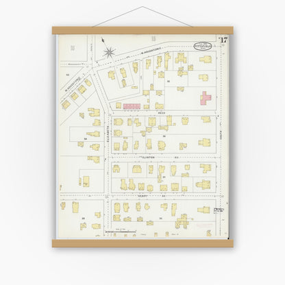 Old map wall art mockup — magnetic wood frame on white wall — Sanborn Fire Insurance Map from Pittsfield, Berkshire County, Massachusetts (1895), Sheet #0017
