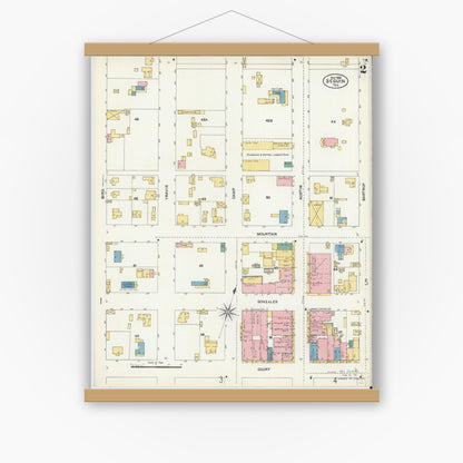 Old map wall art mockup — magnetic wood frame on white wall — Sanborn Fire Insurance Map from Seguin, Guadalupe County, Texas (1906), Sheet #0002