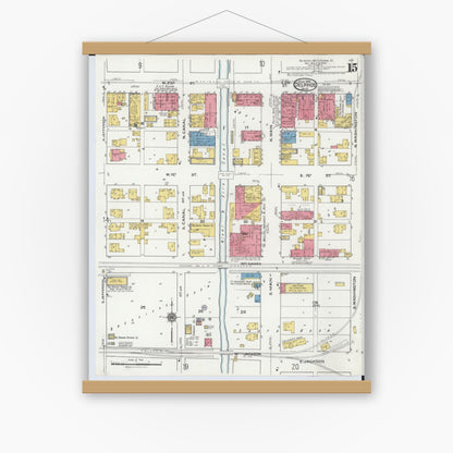 Old map wall art mockup — magnetic wood frame on white wall — Sanborn Fire Insurance Map from Delphos, Van Wert And Allen Counties, Ohio (1921), Sheet #0015