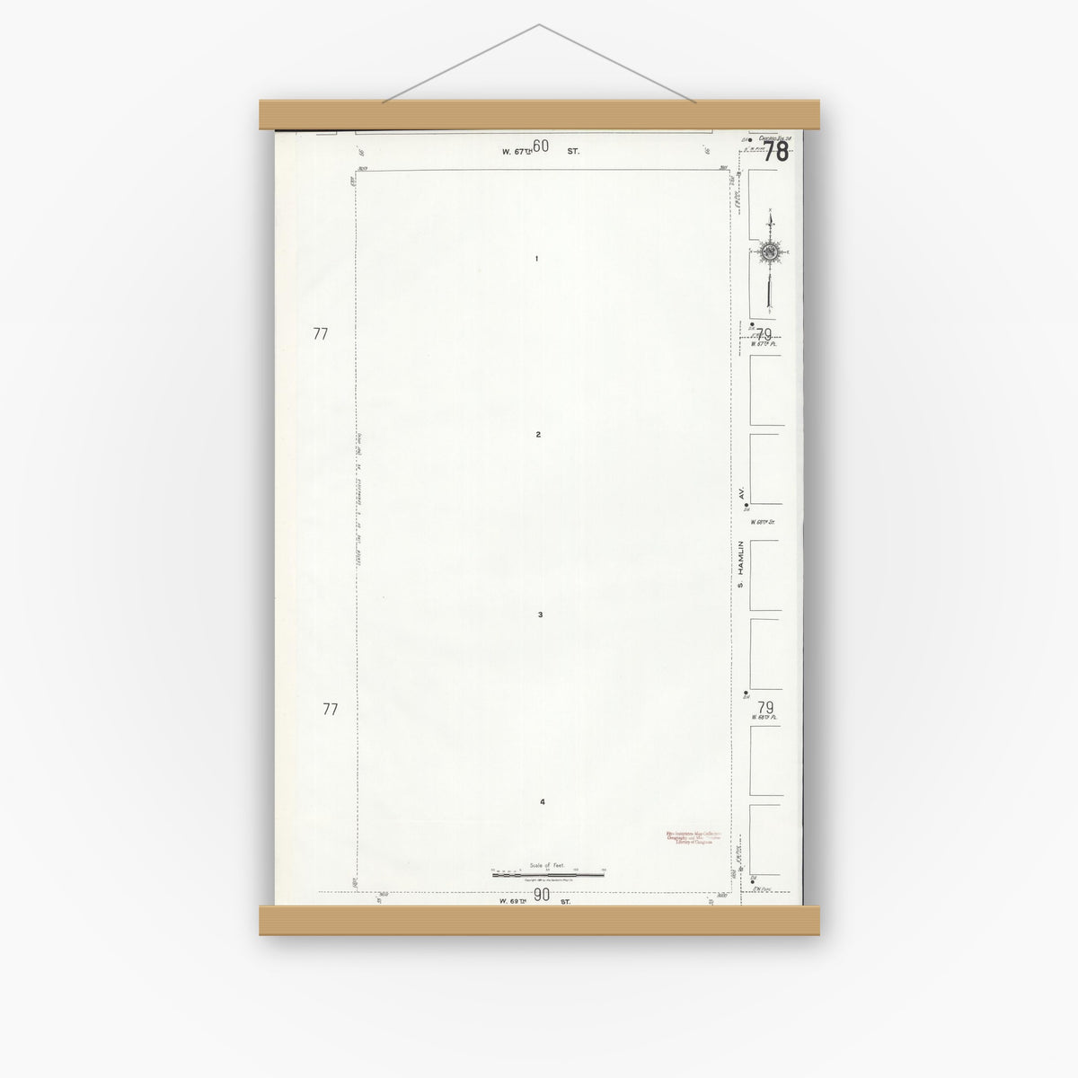 Old map wall art mockup — magnetic wood frame on white wall — Sanborn Fire Insurance Map from Chicago, Cook County, Illinois (1920), Sheet #0078