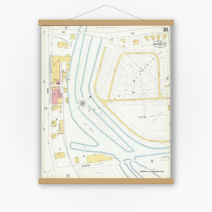 Old map wall art mockup — magnetic wood frame on white wall — Sanborn Fire Insurance Map from Marinette, Marinette County, Wisconsin (1901), Sheet #0018