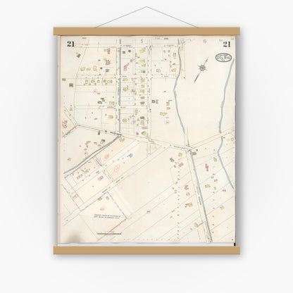 Old map wall art mockup — magnetic wood frame on white wall — Sanborn Fire Insurance Map from Del Rio, Val Verde County, Texas (1948), Sheet #0021