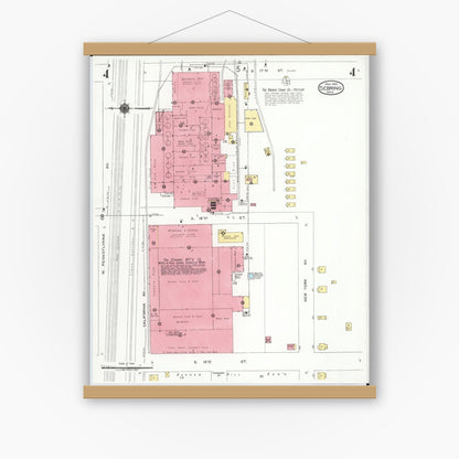 Old map wall art mockup — magnetic wood frame on white wall — Sanborn Fire Insurance Map from Sebring, Mahoning County, Ohio (1923), Sheet #0004