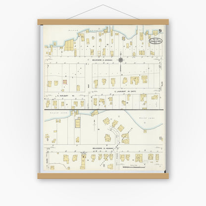 Old map wall art mockup — magnetic wood frame on white wall — Sanborn Fire Insurance Map from Charlevoix, Charlevoix County, Michigan (1912), Sheet #0009