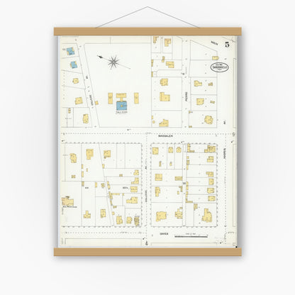 Old map wall art mockup — magnetic wood frame on white wall — Sanborn Fire Insurance Map from San Angelo, Tom Green County, Texas (1904), Sheet #0005