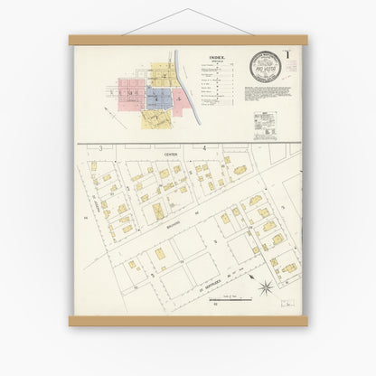 Old map wall art mockup — magnetic wood frame on white wall — Sanborn Fire Insurance Map from Rio Vista, Solano County, California (1908) - Complete Map Set