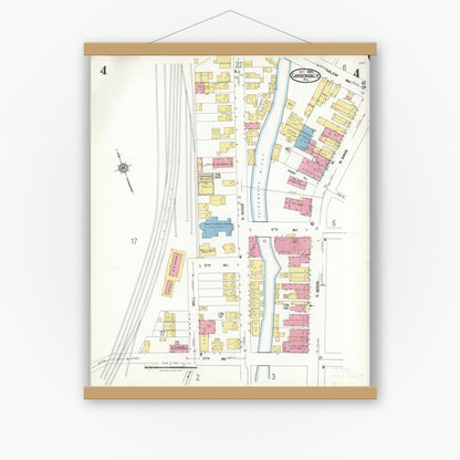 Old map wall art mockup — magnetic wood frame on white wall — Sanborn Fire Insurance Map from Carbondale, Lackawanna County, Pennsylvania (1923), Sheet #0004