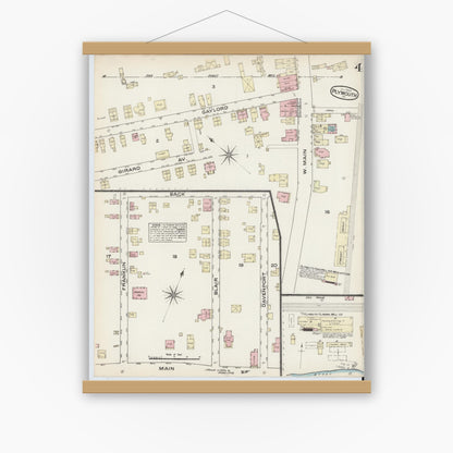 Old map wall art mockup — magnetic wood frame on white wall — Sanborn Fire Insurance Map from Plymouth, Luzerne County, Pennsylvania (1884), Sheet #0004