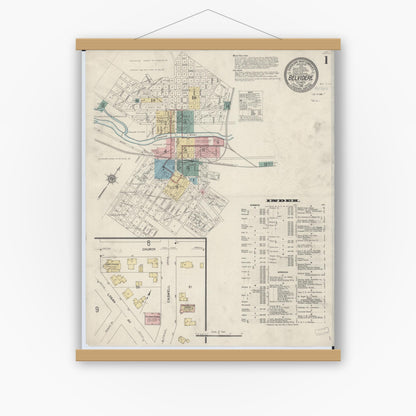 Old map wall art mockup — magnetic wood frame on white wall — Sanborn Fire Insurance Map from Belvidere, Boone County, Illinois (1912) - Complete Map Set