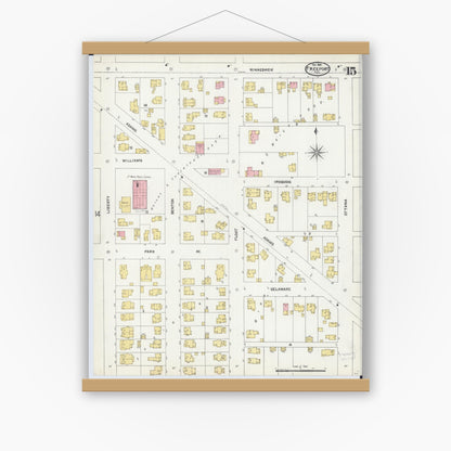 Old map wall art mockup — magnetic wood frame on white wall — Sanborn Fire Insurance Map from Freeport, Stephenson County, Illinois (1904), Sheet #0015