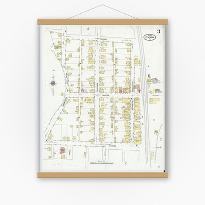 Old map wall art mockup — magnetic wood frame on white wall — Sanborn Fire Insurance Map from Hyndman, Bedford County, Pennsylvania (1910), Sheet #0003