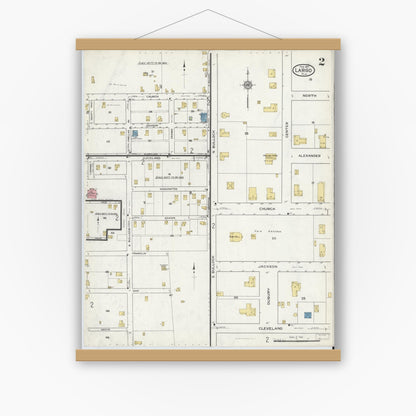 Old map wall art mockup — magnetic wood frame on white wall — Sanborn Fire Insurance Map from Largo, Pinellas County, Florida (1917), Sheet #0002