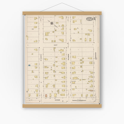 Old map wall art mockup — magnetic wood frame on white wall — Sanborn Fire Insurance Map from Decatur, Van Buren County, Michigan (1922), Sheet #0005