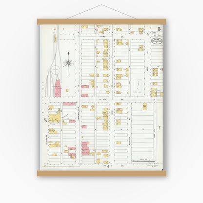 Old map wall art mockup — magnetic wood frame on white wall — Sanborn Fire Insurance Map from Glassport, Allegheny County, Pennsylvania (1904), Sheet #0003