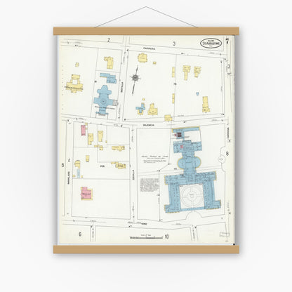 Old map wall art mockup — magnetic wood frame on white wall — Sanborn Fire Insurance Map from Saint Augustine, Saint John's County, Florida (1910), Sheet #0007