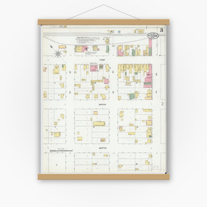 Old map wall art mockup — magnetic wood frame on white wall — Sanborn Fire Insurance Map from Perham, Otter Tail County, Minnesota (1899), Sheet #0003