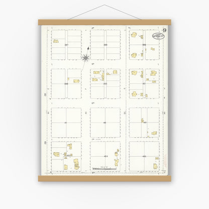 Old map wall art mockup — magnetic wood frame on white wall — Sanborn Fire Insurance Map from National City, San Diego County, California (1907), Sheet #0009