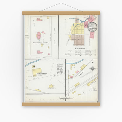 Old map wall art mockup — magnetic wood frame on white wall — Sanborn Fire Insurance Map from Mercersburg, Franklin County, Pennsylvania (1891), Sheet #0001