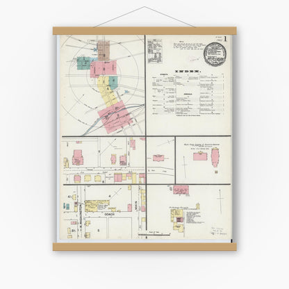 Old map wall art mockup — magnetic wood frame on white wall — Sanborn Fire Insurance Map from Mount Pleasant, Westmoreland County, Pennsylvania (1891) - Complete Map Set