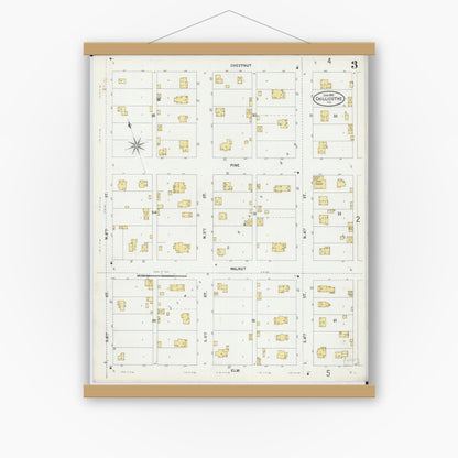 Old map wall art mockup — magnetic wood frame on white wall — Sanborn Fire Insurance Map from Chillicothe, Peoria County, Illinois (1899), Sheet #0003