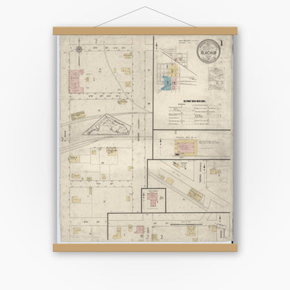 Old map wall art mockup — magnetic wood frame on white wall — Sanborn Fire Insurance Map from Alachua, Alachua County, Florida (1912), Sheet #0001