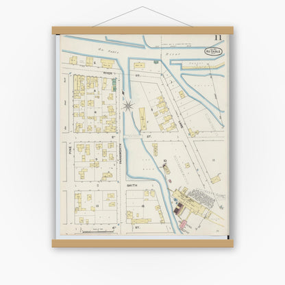 Old map wall art mockup — magnetic wood frame on white wall — Sanborn Fire Insurance Map from Oscoda, Iosco County, Michigan (1890), Sheet #0011