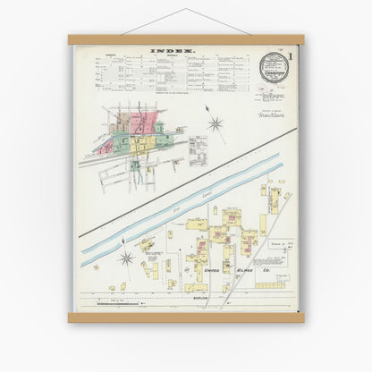 Old map wall art mockup — magnetic wood frame on white wall — Sanborn Fire Insurance Map from Canastota, Madison County, New York (1895), Sheet #0001