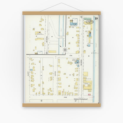 Old map wall art mockup — magnetic wood frame on white wall — Sanborn Fire Insurance Map from Lockport, Niagara County, New York (1898), Sheet #0019