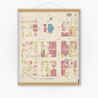 Old map wall art mockup — magnetic wood frame on white wall — Sanborn Fire Insurance Map from London, Madison County, Ohio (1921), Sheet #0004