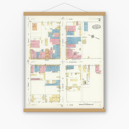 Old map wall art mockup — magnetic wood frame on white wall — Sanborn Fire Insurance Map from San Angelo, Tom Green County, Texas (1913), Sheet #0005