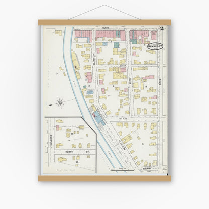 Old map wall art mockup — magnetic wood frame on white wall — Sanborn Fire Insurance Map from Brockport, Monroe County, New York (1892) - Complete Map Set