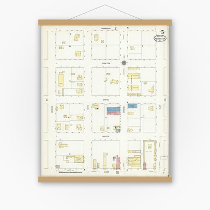 Old map wall art mockup — magnetic wood frame on white wall — Sanborn Fire Insurance Map from Henrietta, Clay County, Texas (1912), Sheet #0005