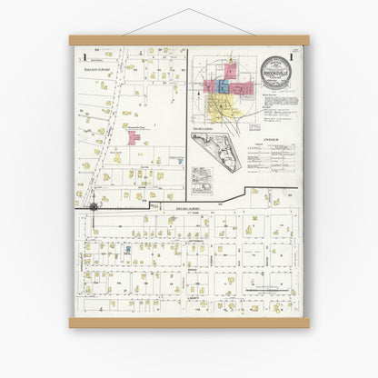 Old map wall art mockup — magnetic wood frame on white wall — Sanborn Fire Insurance Map from Brooksville, Hernando County, Florida (1924) - Complete Map Set