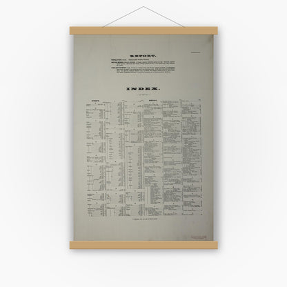 Old map wall art mockup — magnetic wood frame on white wall — Sanborn Fire Insurance Map from Evansville, Vanderburgh County, Indiana (1884), Sheet #0001