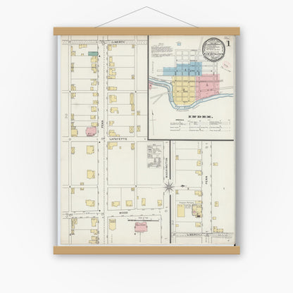Old map wall art mockup — magnetic wood frame on white wall — Sanborn Fire Insurance Map from New Bethlehem, Clarion County, Pennsylvania (1894) - Complete Map Set