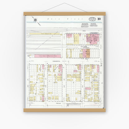 Old map wall art mockup — magnetic wood frame on white wall — Sanborn Fire Insurance Map from Cairo, Alexander County, Illinois (1914), Sheet #0010