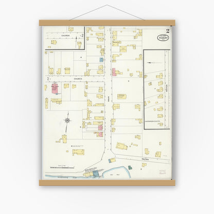Old map wall art mockup — magnetic wood frame on white wall — Sanborn Fire Insurance Map from Asbury, Warren County, New Jersey (1909), Sheet #0002