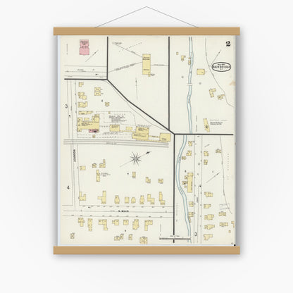 Old map wall art mockup — magnetic wood frame on white wall — Sanborn Fire Insurance Map from Bainbridge, Chenango County, New York (1897), Sheet #0002