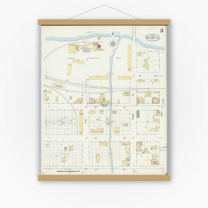 Old map wall art mockup — magnetic wood frame on white wall — Sanborn Fire Insurance Map from Neillsville, Clark County, Wisconsin (1897), Sheet #0003