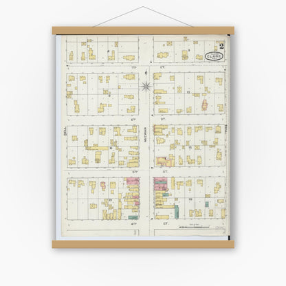 Old map wall art mockup — magnetic wood frame on white wall — Sanborn Fire Insurance Map from Clare, Clare County, Michigan (1894), Sheet #0002