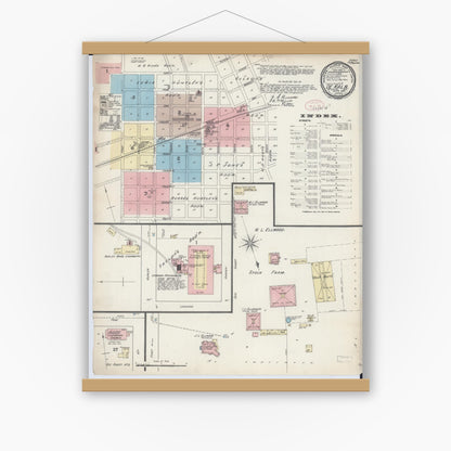 Old map wall art mockup — magnetic wood frame on white wall — Sanborn Fire Insurance Map from De Kalb, De Kalb County, Illinois (1891) - Complete Map Set