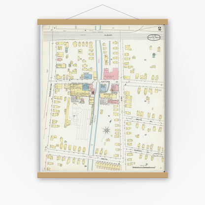 Old map wall art mockup — magnetic wood frame on white wall — Sanborn Fire Insurance Map from Herkimer, Herkimer County, New York (1895), Sheet #0002