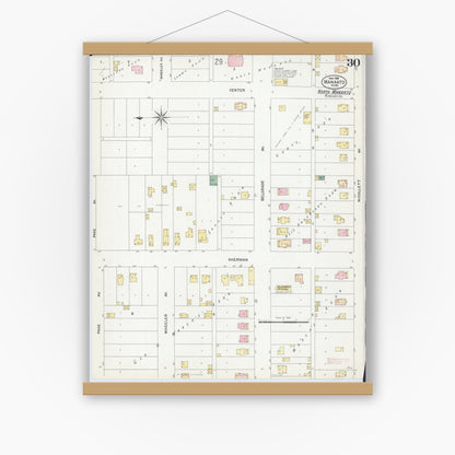 Old map wall art mockup — magnetic wood frame on white wall — Sanborn Fire Insurance Map from Mankato, Blue Earth County, Minnesota (1908), Sheet #0030