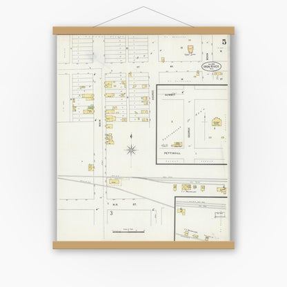 Old map wall art mockup — magnetic wood frame on white wall — Sanborn Fire Insurance Map from Iron River, Bayfield County, Wisconsin (1898), Sheet #0005