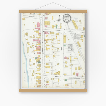 Old map wall art mockup — magnetic wood frame on white wall — Sanborn Fire Insurance Map from Croswell, Sanilac County, Michigan (1900), Sheet #0001