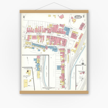Old map wall art mockup — magnetic wood frame on white wall — Sanborn Fire Insurance Map from Mauch Chunk, Carbon County, Pennsylvania (1923), Sheet #0002