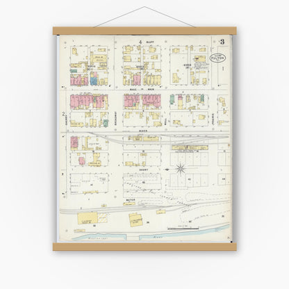 Old map wall art mockup — magnetic wood frame on white wall — Sanborn Fire Insurance Map from Fulton, Whiteside County, Illinois (1897), Sheet #0003